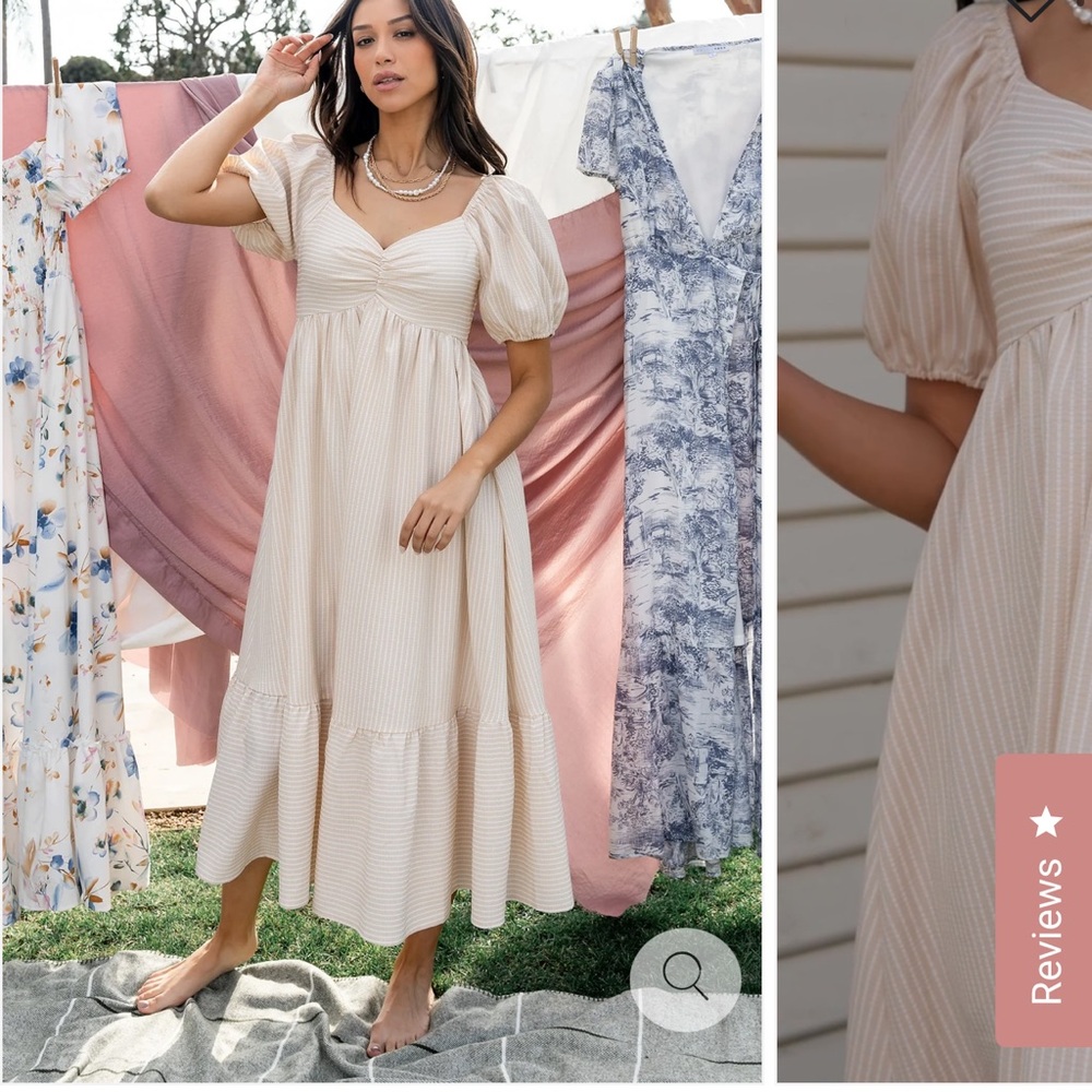 Striped Cream Midi Dress